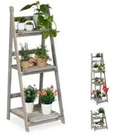Relaxdays Blumentreppe Holz grau Grau