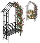 Relaxdays Rosenbogen mit Sitz- oder Blumenbank Schwarz