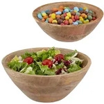 Relaxdays Salatsch&uuml;ssel 2er Set Mangoholz Braun