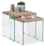 Relaxdays Satztisch 2er Set Holz+Glas Hellbraun,Transparent