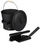 Relaxdays Ascheeimer mit Deckel & Kehrset 7,5 L Schwarz,Silber