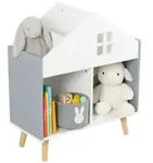 Relaxdays Kinderregal in Hausform Wei&szlig;,Hellbraun,Grau