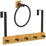 Relaxdays T&uuml;rgarderobe und Handtuchring Set Hellbraun,Schwarz