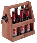 Relaxdays Biertr&auml;ger aus Holz mit Flaschen&ouml;ffner Braun