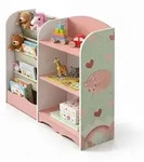 Relaxdays Kinderregal mit 7 F&auml;chern Wei&szlig;,Gr&uuml;n,Rosa