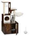 Relaxdays Kratzbaum mit Katzenklo-Schrank 128 cm Wei&szlig;,Dunkelbraun