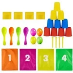 Relaxdays Kinderparty Spiele 3 in 1 Set Gelb,Gr&uuml;n,Rot