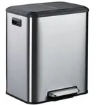 Relaxdays M&uuml;lleimer mit 2 F&auml;chern 2 x 15 Liter Schwarz,Silber