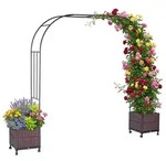 Relaxdays Rosenbogen mit 2 Pflanzk&uuml;beln Braun,Schwarz