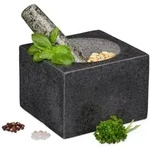 Relaxdays Eckiger M&ouml;rser mit St&ouml;&szlig;el aus Granit Anthrazit,Beige