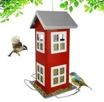 Relaxdays Vogelhaus zum Aufh&auml;ngen Wei&szlig;,Rot,Silber