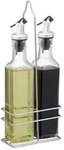 Relaxdays Essig und &Ouml;l Spender aus Glas Schwarz,Silber,Transparent