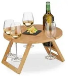 Relaxdays Runder Picknick Weintisch aus Bambus Hellbraun