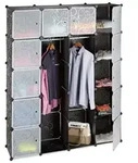 Relaxdays Kleiderschrank Stecksystem 14 F&auml;cher Schwarz,Transparent