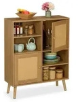 Relaxdays Sideboard mit 2 Rattan-T&uuml;ren Hellbraun