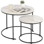 Relaxdays Satztisch 2er Set Marmoroptik & Metall Wei&szlig;,Schwarz