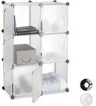Relaxdays Regalsystem mit 6 T&uuml;ren Schwarz,Silber,Transparent