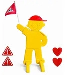 Relaxdays Warnfigur Kinder mit Fahne Gelb,Rot