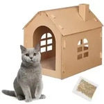 Relaxdays Katzenhaus Pappe mit Kratzbrett Hellbraun