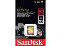 Sandisk SDXC-Card 64GB, Extreme, U3, UHS-I, 4K UHD (R) 150MB/s, (W) 40MB/s,