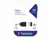 Verbatim USB 2.0 OTG Stick 16GB, Micro-B Adapter, Nano (R) 12MB/s, (W) 5MB/s,
