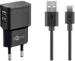 Goobay USB-CTM Dual Ladeset 2,4 A - Netzteil mit 2x USB-Buchse und USB Type-CTM 1m