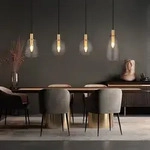 Pendellampe Esstisch H&auml;ngeleuchte 4-flammig Wohnzimmerlampe messing, Retro