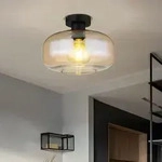 Deckenlampe Deckenleuchte Wohnzimmerlampe amber Glasschirm, Metall schwarz, Fassung