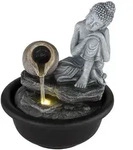 Springbrunnen Zimmerbrunnen Buddha Wasserfall grau Deko LED-Licht H 19 cm