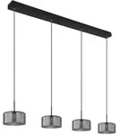 Pendellampe Esstischleuchte H&auml;ngelampe schwarz Rauchglas 4 flammig LED H 150 cm
