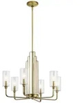 Pendelleuchte H&auml;ngelampe Deckenleuchte Messing Stahl Glas 6-flammig D 68,6 cm