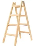 Hymer Sprossenstehleiter, Holz, beidseitig begehbar, 2 x 4 Sprossen, Gesamtbreite 473