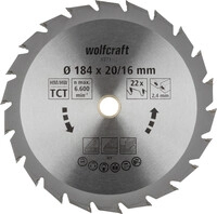 Wolfcraft Kreiss&auml;geblatt &Oslash; 184 mm Bohrung &Oslash; 16 mm 22 Z&auml;hne