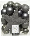 Kaemingk Weihnachtskugeln bruchfest, langlebig, warmgrau 33 Kugeln + Stern