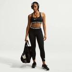NIKE Pro Light-Support Sport-BH Damen 010 - black/white/metallic silver XXL