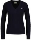 Sweater GANT "Strickpullover STRETCH COTTON CABLE V-NECK", Damen, Gr. S, blau,