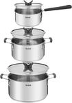 Topf-Set TEFAL "G7376S Opti'Space", grau (edelstahl, grau), B:28,8cm H:25,5cm