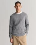Strickpullover GANT "COTTON CABLE C-NECK", Herren, Gr. XL, grau (grau melange),