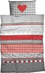 Bettw&auml;sche CASATEX "Herz-Karo", grau (grau, rot), B/L: 135cm x 200cm, 1 Stk., 1