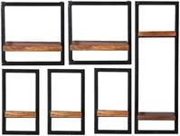 Wandregal SIT "Angkor Wandregal-Set 6-teilig aus Mangoholz mit Altmetall", schwarz