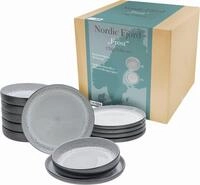Teller-Set CREATABLE "Nordic Fjord", grau, 12 Stk., Steinzeug, Geschirr-Sets,