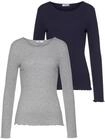 Langarmshirt FLASHLIGHTS, Damen, Gr. 52/54, blau (marine, grau, meliert), Feinripp,