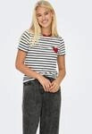 Kurzarmshirt ONLY "ONLHEART LIFE S/S TEE JRS NOOS", Damen, Gr. XS, rot (cloud...