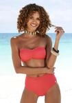 Bandeau-Bikini-Top LASCANA "Scallop", Damen, Gr. 34, Cup C/D, rot, Polyamid,