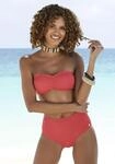 Highwaist-Bikini-Hose LASCANA "Scallop", Damen, Gr. 34, N-Gr, rot, Microfaser,