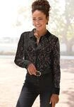Spitzenbluse LASCANA "mit Hemdblusenkragen", Damen, Gr. 44, schwarz, Spitze,