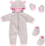 Puppenkleidung BAYER "Pl&uuml;schoverall 38-42", grau (grau, rosa), Puppenkleidung,