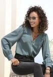 Langarmbluse LASCANA, Damen, Gr. 34, blau (petrol), Web, Obermaterial: 100%