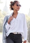 Langarmbluse LASCANA, Damen, Gr. 36, wei&szlig;, Web, Obermaterial: 100% Polyester,