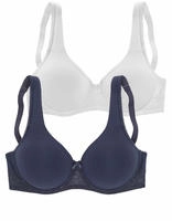 T-Shirt-BH NUANCE BY LASCANA, Damen, Gr. 75, Cup B, blau (marine, wei&szlig;), Spitze,